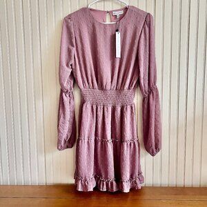 NEW Koko + Mason Long Sleeve Smocked Waist Mauve Dress - Size SMALL -
